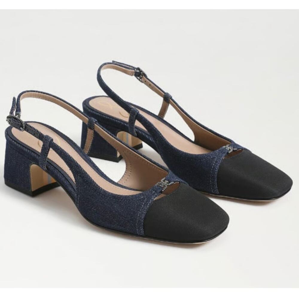 Sam Edelman Women's Navy Black Fabric Tarra Slingback Heel Sandals Size 8.5M - Picture 5 of 11